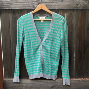 Ann Taylor Loft green and grey striped cardigan